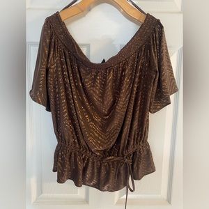 WHBM like new off the shoulder brown shimmer top. Cinched waist size M